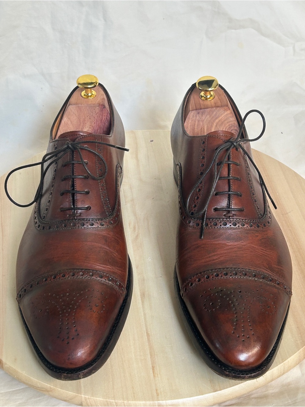 Silvano Sassetti Brown Leather Cap Toe Brogue Oxford Dress Shoes US 11.5 - Picture 3 of 11